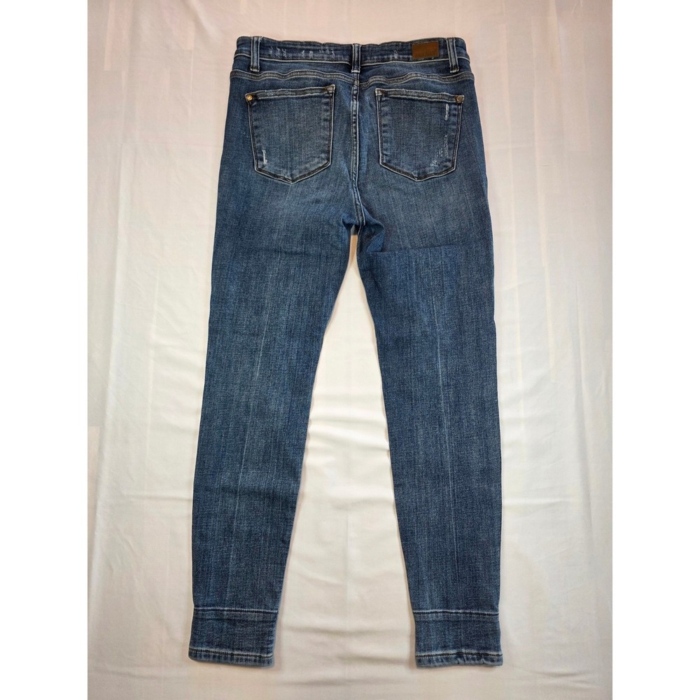 Judy Blue Skinny Jeans 11/30 Distressed Red Plaid Patch Medium Wash - Picture 3 of 14